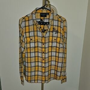 Harley-Davidson Yellow and Black Plaid Button Down Shirt